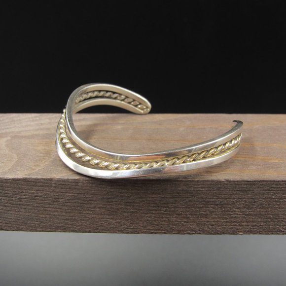 6" Sterling Silver Curved Braid Cuff Bracelet Vintage - Picture 3 of 6